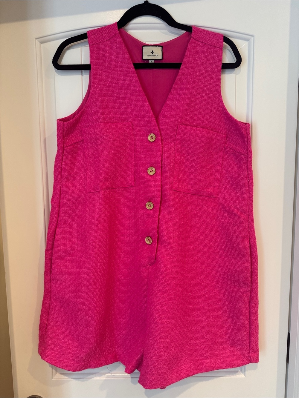Tuckernuck Hot Pink Women's Romper w Gold Buttons and Pockets